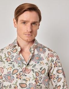 Cream & Green Floral Diamond Weave Slim Curtis Shirt-preview2