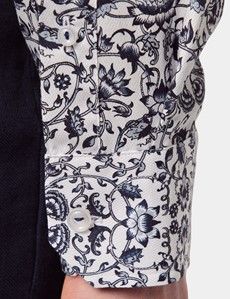 Slim Fit White & Navy Floral Diamond Weave Curtis Shirt