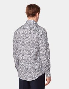 Slim Fit White & Navy Floral Diamond Weave Curtis Shirt
