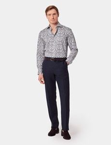 Slim Fit White & Navy Floral Diamond Weave Curtis Shirt
