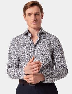 Slim Fit White & Navy Floral Diamond Weave Curtis Shirt