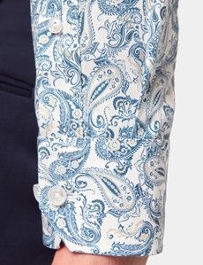 Slim Fit White & Navy Paisley Diamond Weave Curtis Shirt
