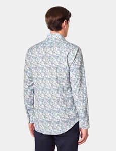Slim Fit White & Navy Paisley Diamond Weave Curtis Shirt