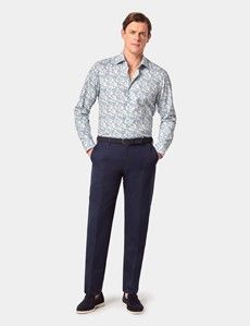 Slim Fit White & Navy Paisley Diamond Weave Curtis Shirt