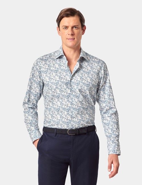 White & Navy Paisley Diamond Weave Slim Curtis Shirt