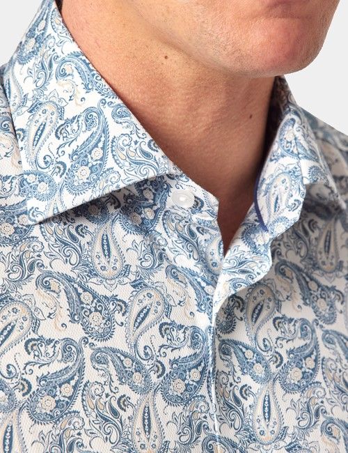 White & Navy Paisley Diamond Weave Slim Curtis Shirt-preview
