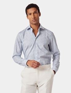 White & Blue Floral Diamond Weave Slim Curtis Shirt
