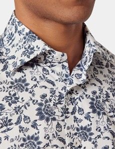White & Navy Floral Diamond Weave Slim Curtis Shirt