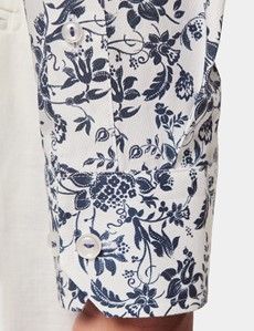 White & Navy Floral Diamond Weave Slim Curtis Shirt