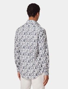 White & Navy Floral Diamond Weave Slim Curtis Shirt