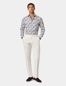 White & Navy Floral Diamond Weave Slim Curtis Shirt