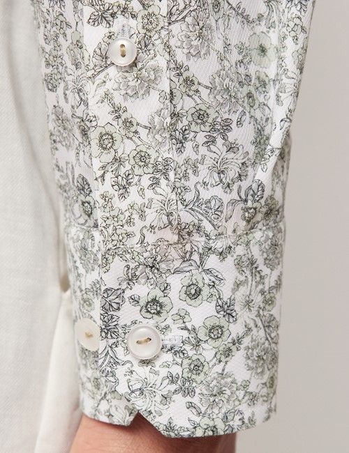 White & Green Floral Diamond Weave Slim Curtis Shirt-preview