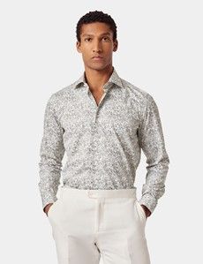 White & Green Floral Diamond Weave Slim Curtis Shirt