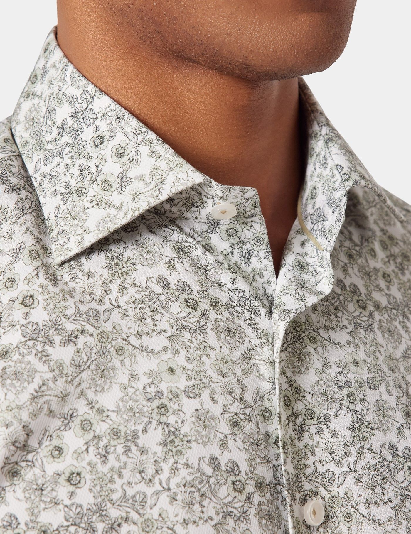 White & Green Floral Diamond Weave Slim Curtis Shirt-preview