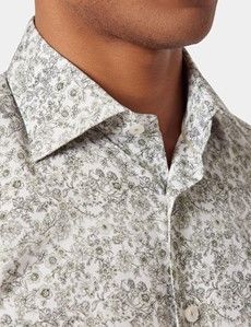 White & Green Floral Diamond Weave Slim Curtis Shirt