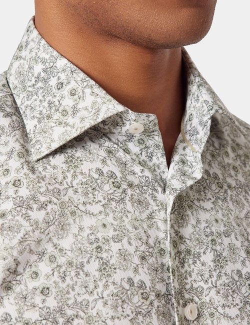 White & Green Floral Diamond Weave Slim Curtis Shirt-preview