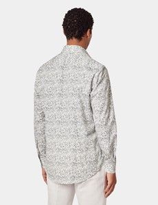 White & Green Floral Diamond Weave Slim Curtis Shirt