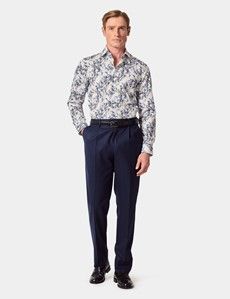 Slim Fit White & Blue Floral Diamond Weave Curtis Shirt