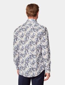 Slim Fit White & Blue Floral Diamond Weave Curtis Shirt