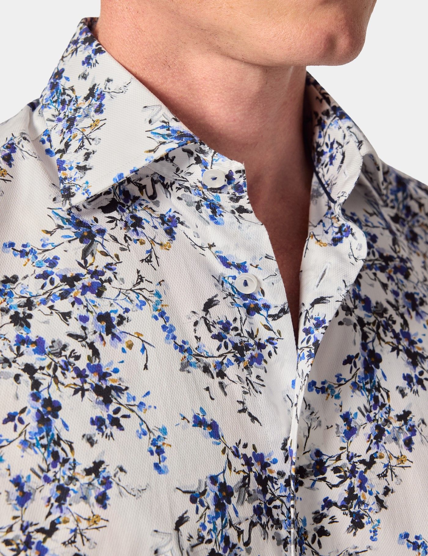 Slim Fit White & Blue Floral Diamond Weave Curtis Shirt-preview