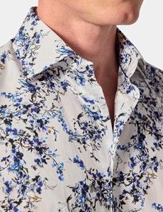 Slim Fit White & Blue Floral Diamond Weave Curtis Shirt