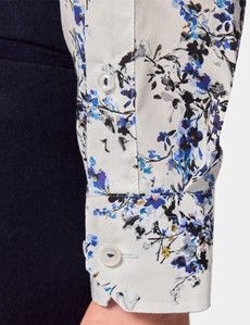 Slim Fit White & Blue Floral Diamond Weave Curtis Shirt