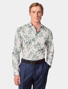 Slim Fit White & Green Floral Diamond Weave Curtis Shirt