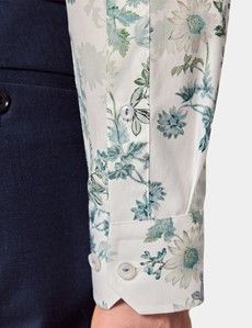 Slim Fit White & Green Floral Diamond Weave Curtis Shirt