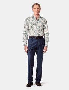 Slim Fit White & Green Floral Diamond Weave Curtis Shirt
