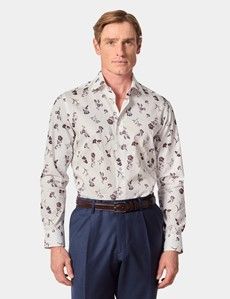 Slim Fit White & Grey Floral Diamond Weave Curtis Shirt