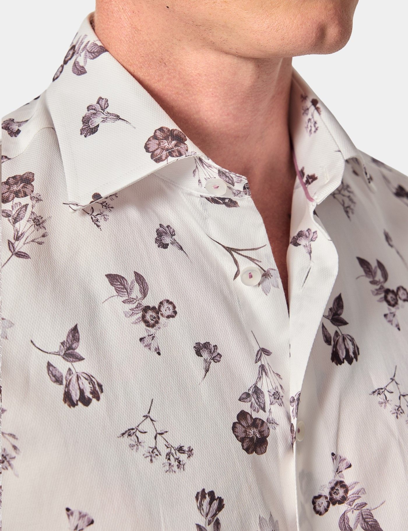 Slim Fit White & Grey Floral Diamond Weave Curtis Shirt-preview