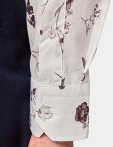 Slim Fit White & Grey Floral Diamond Weave Curtis Shirt