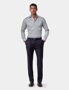 Slim Fit White & Navy Abstract Curtis Shirt