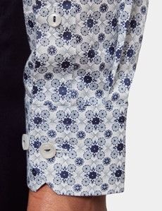 Slim Fit White & Navy Abstract Curtis Shirt
