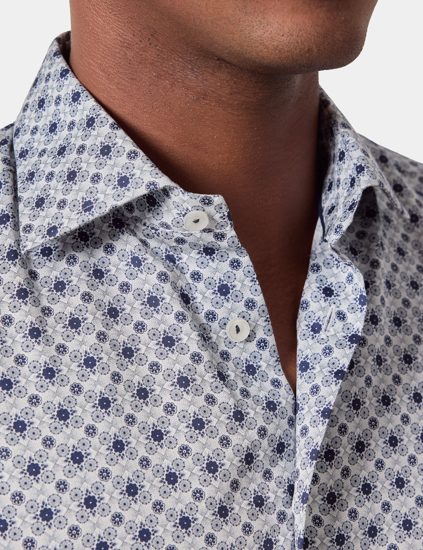 Slim Fit White & Navy Abstract Curtis Shirt-preview