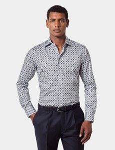 Slim Fit White & Navy Abstract Curtis Shirt