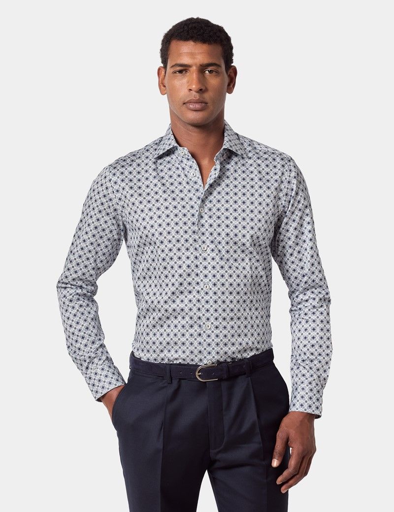 Slim Fit White & Navy Abstract Curtis Shirt