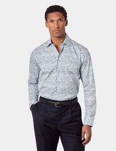 Slim Fit White & Blue Floral Diamond Weave Curtis Shirt
