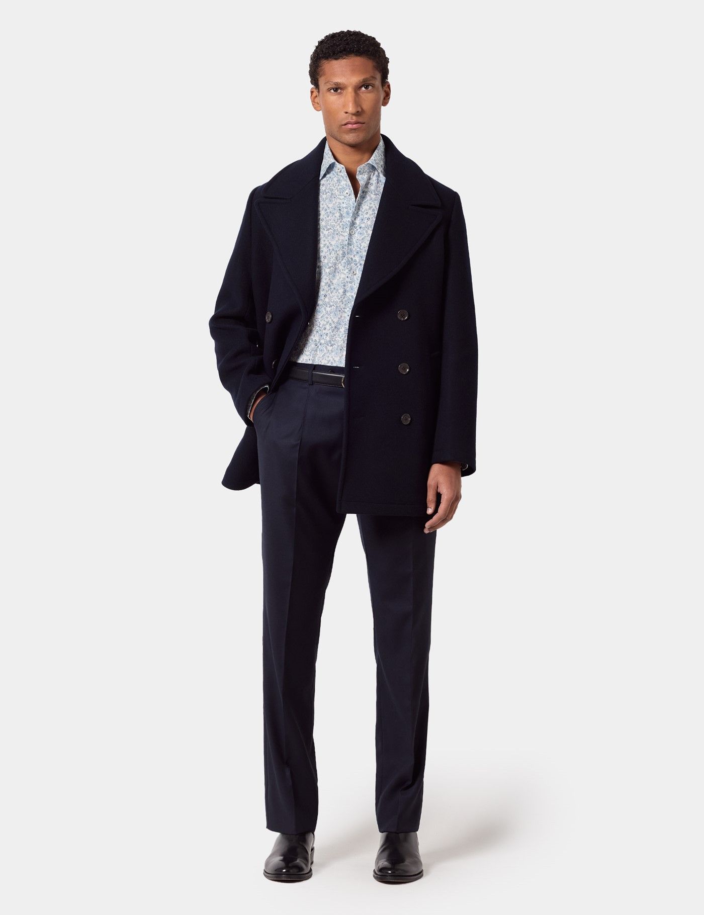 Slim Fit White & Blue Floral Diamond Weave Curtis Shirt-preview