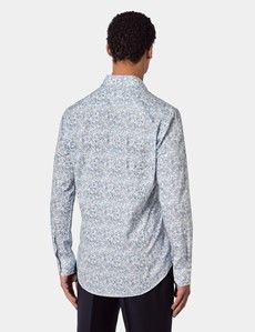 Slim Fit White & Blue Floral Diamond Weave Curtis Shirt