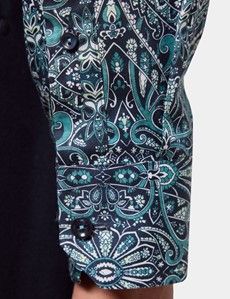 Slim Fit Navy & Green Paisley Curtis Shirt