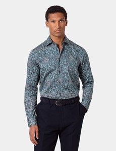 Slim Fit Navy & Green Paisley Curtis Shirt