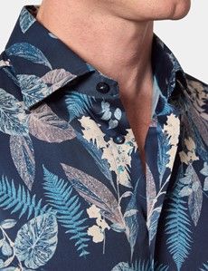 Slim Fit Navy & Blue Floral Curtis Shirt