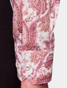 Slim Fit White & Burgundy Paisley Diamond Weave Curtis Shirt