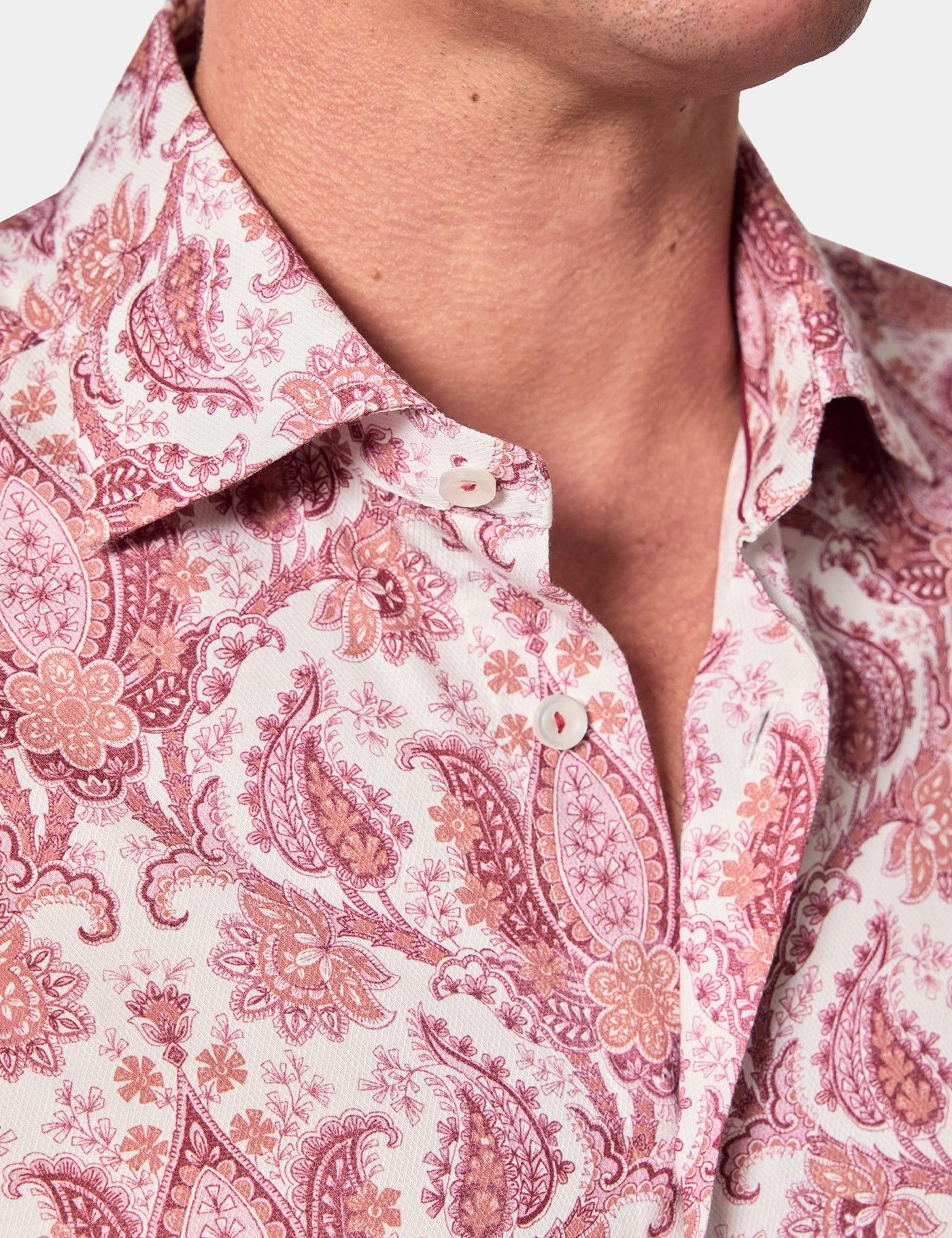 Slim Fit White & Burgundy Paisley Diamond Weave Curtis Shirt-preview