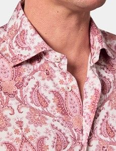 Slim Fit White & Burgundy Paisley Diamond Weave Curtis Shirt