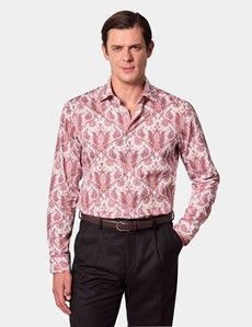 Slim Fit White & Burgundy Paisley Diamond Weave Curtis Shirt