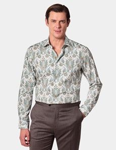 Slim Fit Green & White Paisley Diamond Weave Curtis Shirt