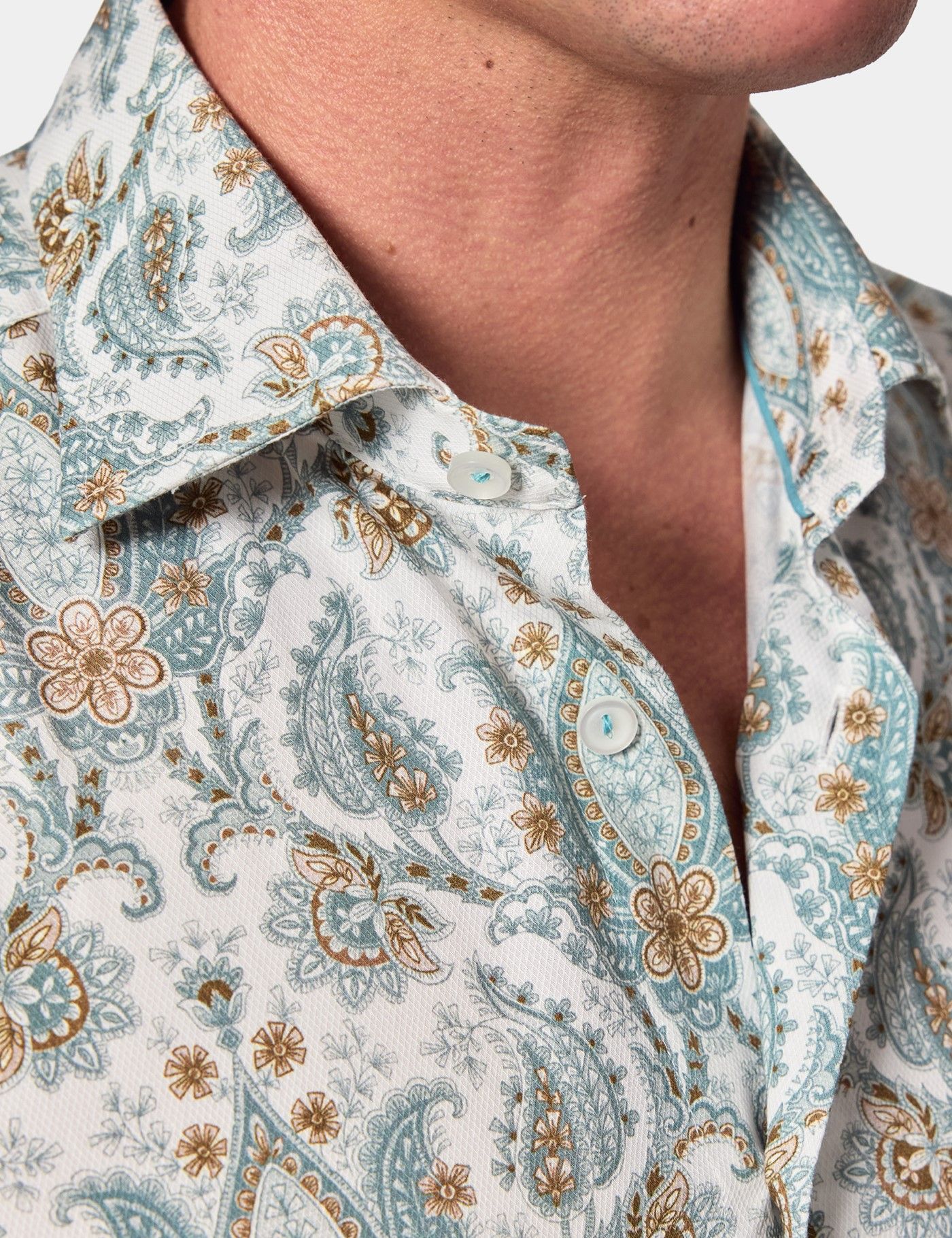 Slim Fit Green & White Paisley Diamond Weave Curtis Shirt-preview
