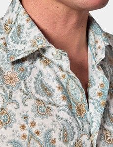 Slim Fit Green & White Paisley Diamond Weave Curtis Shirt